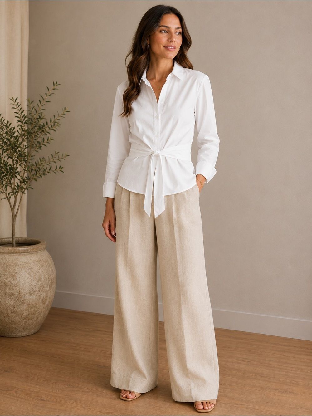 J. Peterman White Tie-Front Button-Up Blouse | Size 6